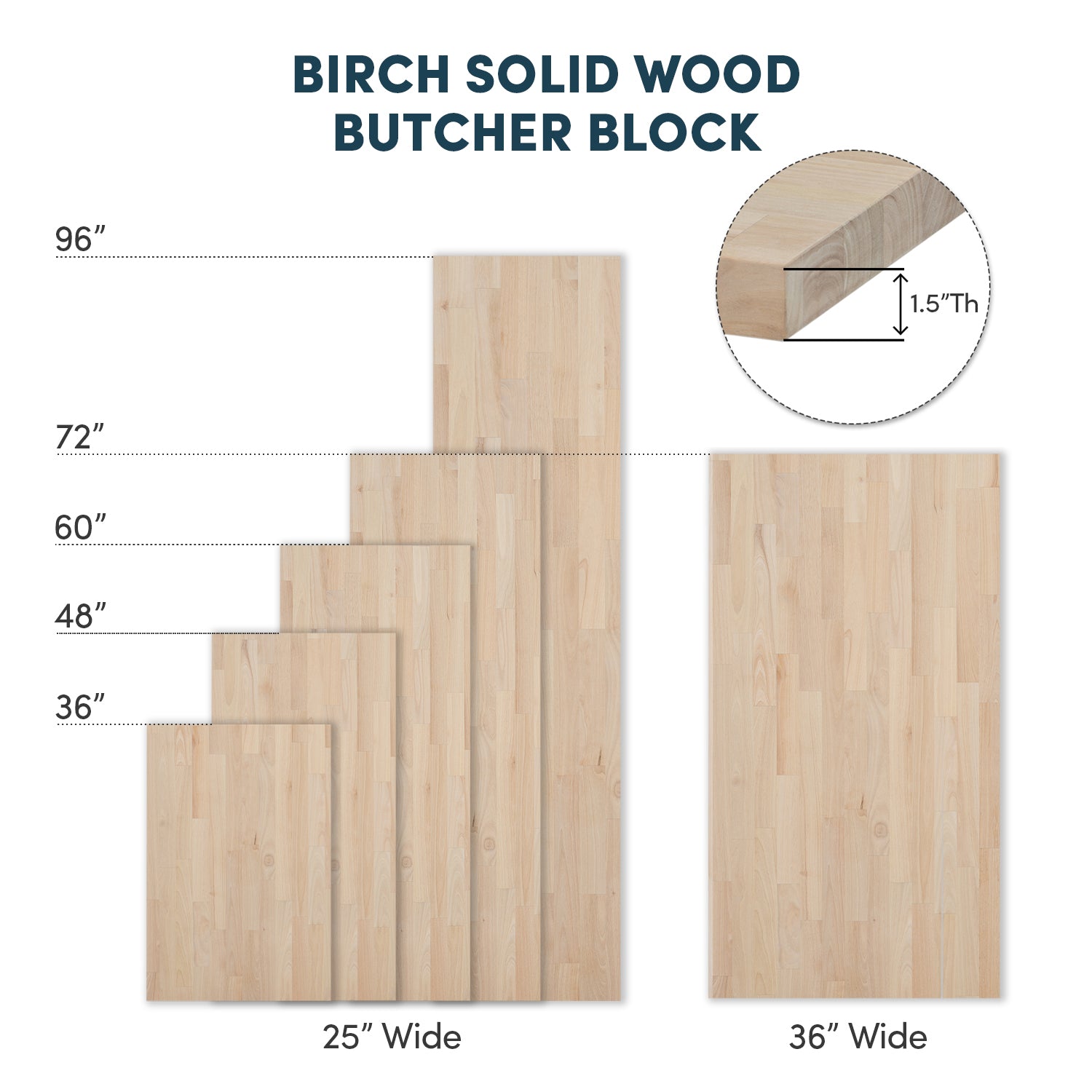 1.5 in. Thick Birch Wood Butcher Block Counter Tops, Unfinished