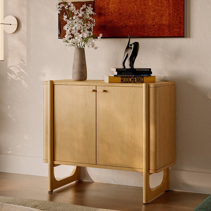 Apollo Mid-Century Modern Wooden Accent Cabinet with 2 Shelves (Light Oak Finish)
