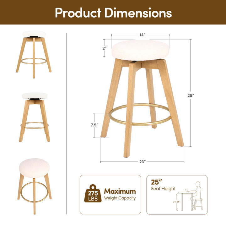 Backless Swivel Counter Stool with Solid Wood Base (Multiple Finishes)