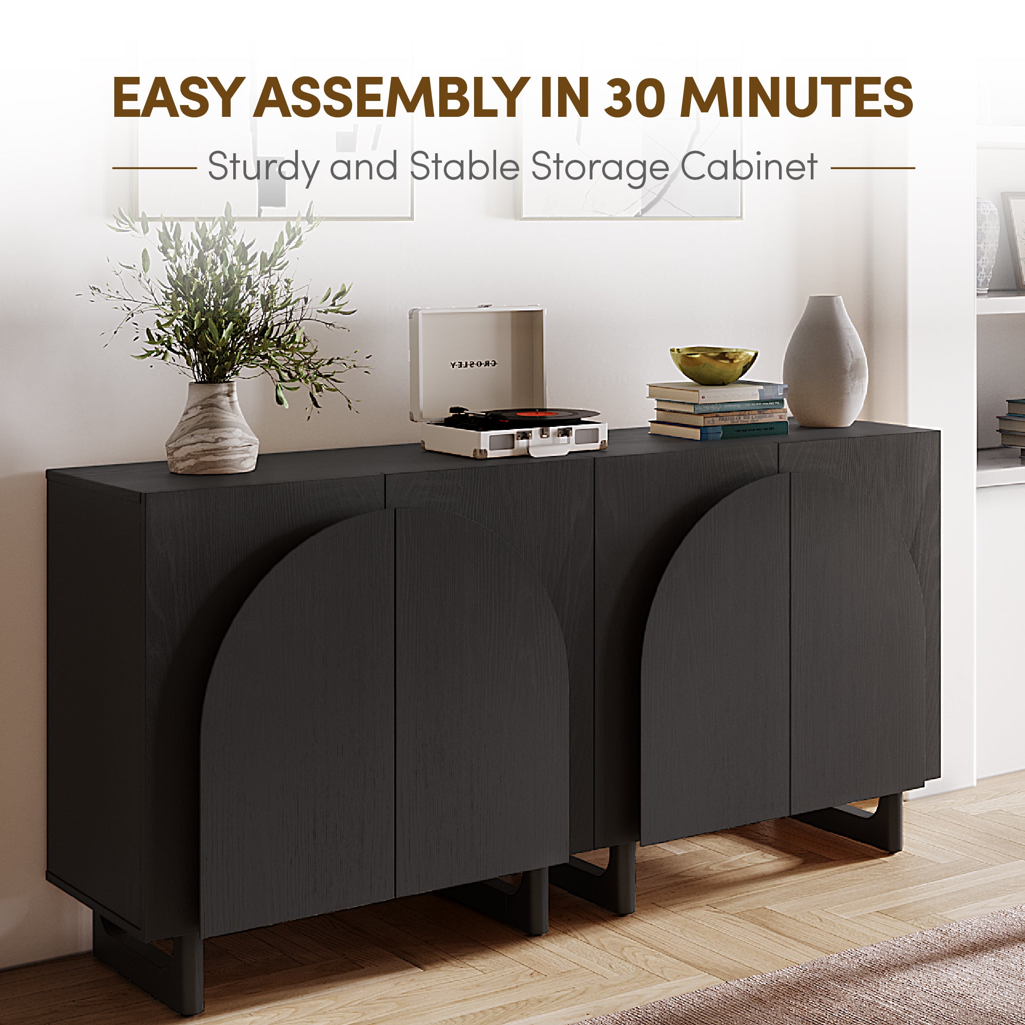 MCM Arched Door Wooden Storage Cabinet with 2 Shelves, Set of 2 (Multiple Finishes)