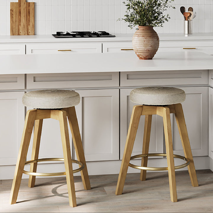 Backless Swivel Counter Stool with Solid Wood Base (Multiple Finishes)