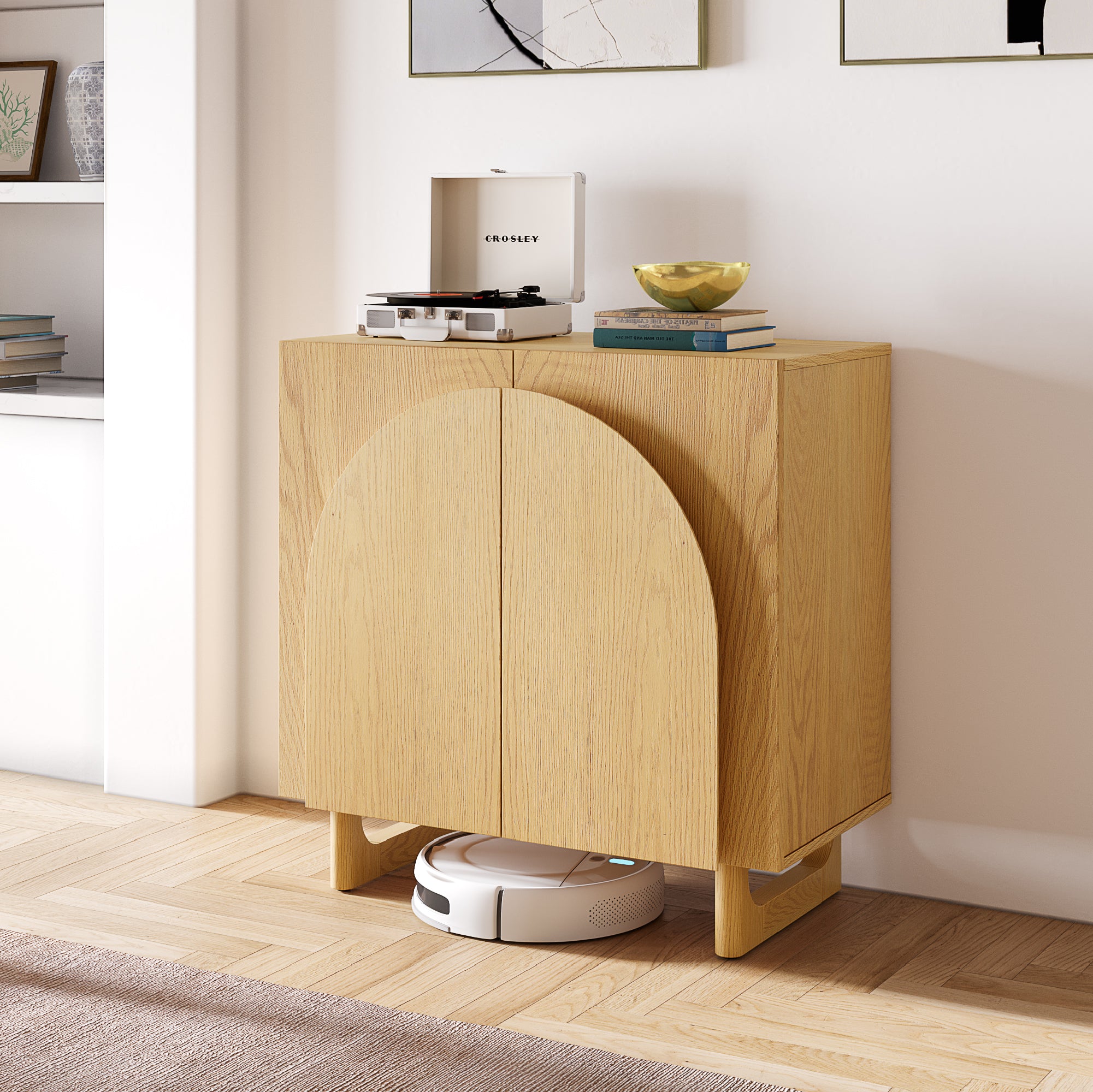 Mid-Century Modern Arched Door Storage Cabinet - hover