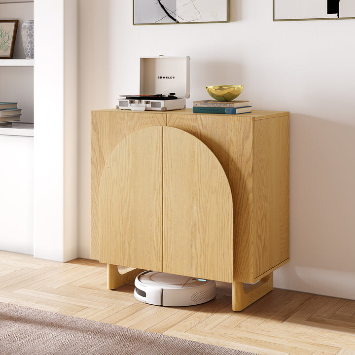 MCM Arched Door Wooden Storage Cabinet with 2 Shelves, Single Package (Multiple Finishes)