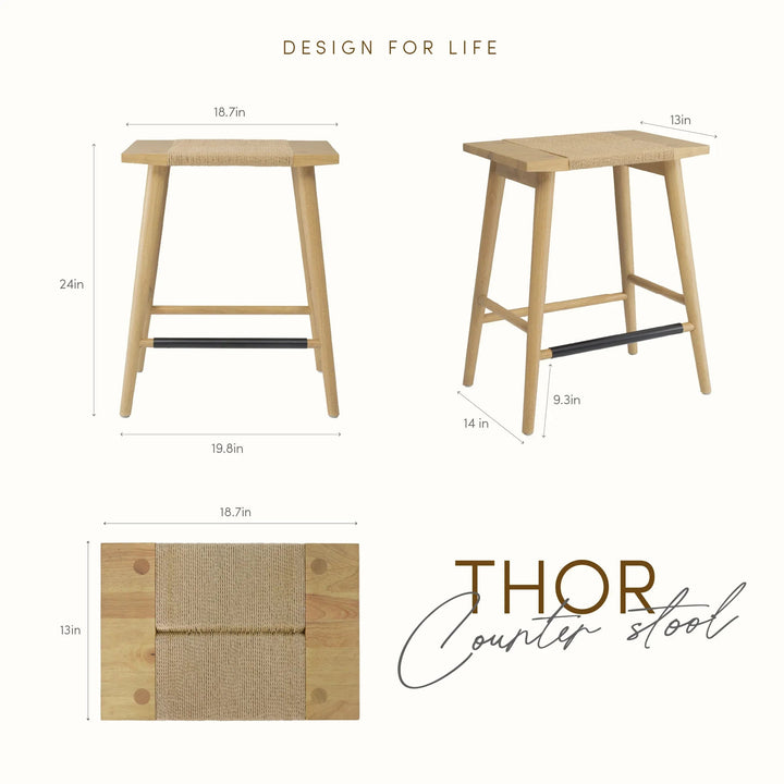 Thor Solid Wood Backless Counter Stool, 24" Height Kitchen Tools (Multiple Finishes)