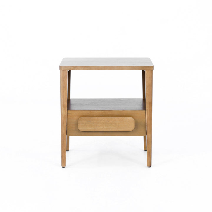 Thor Minimalist Wooden Nightstand with Drawer & Open Cubby (Light Oak Finish)
