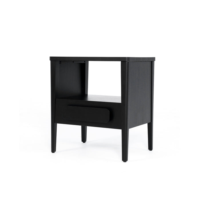 Thor Minimalist Wooden Nightstand with Drawer & Open Cubby (Midnight Charcoal)