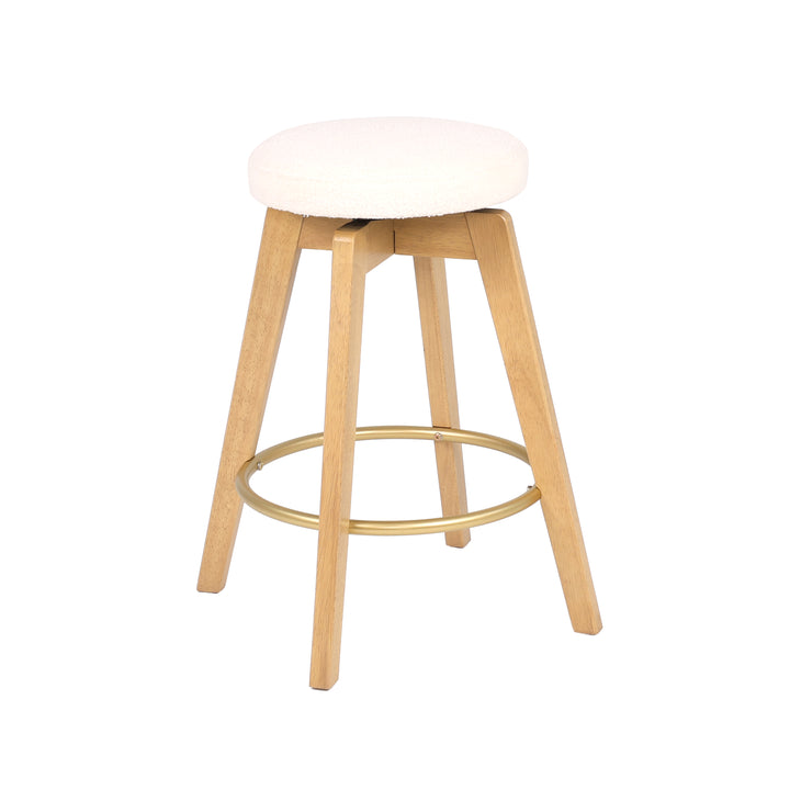 Backless Swivel Counter Stool with Solid Wood Base (Light Oak Finish)