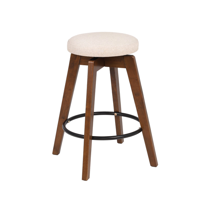 Backless Swivel Counter Stool with Solid Wood Base (Walnut Finish)