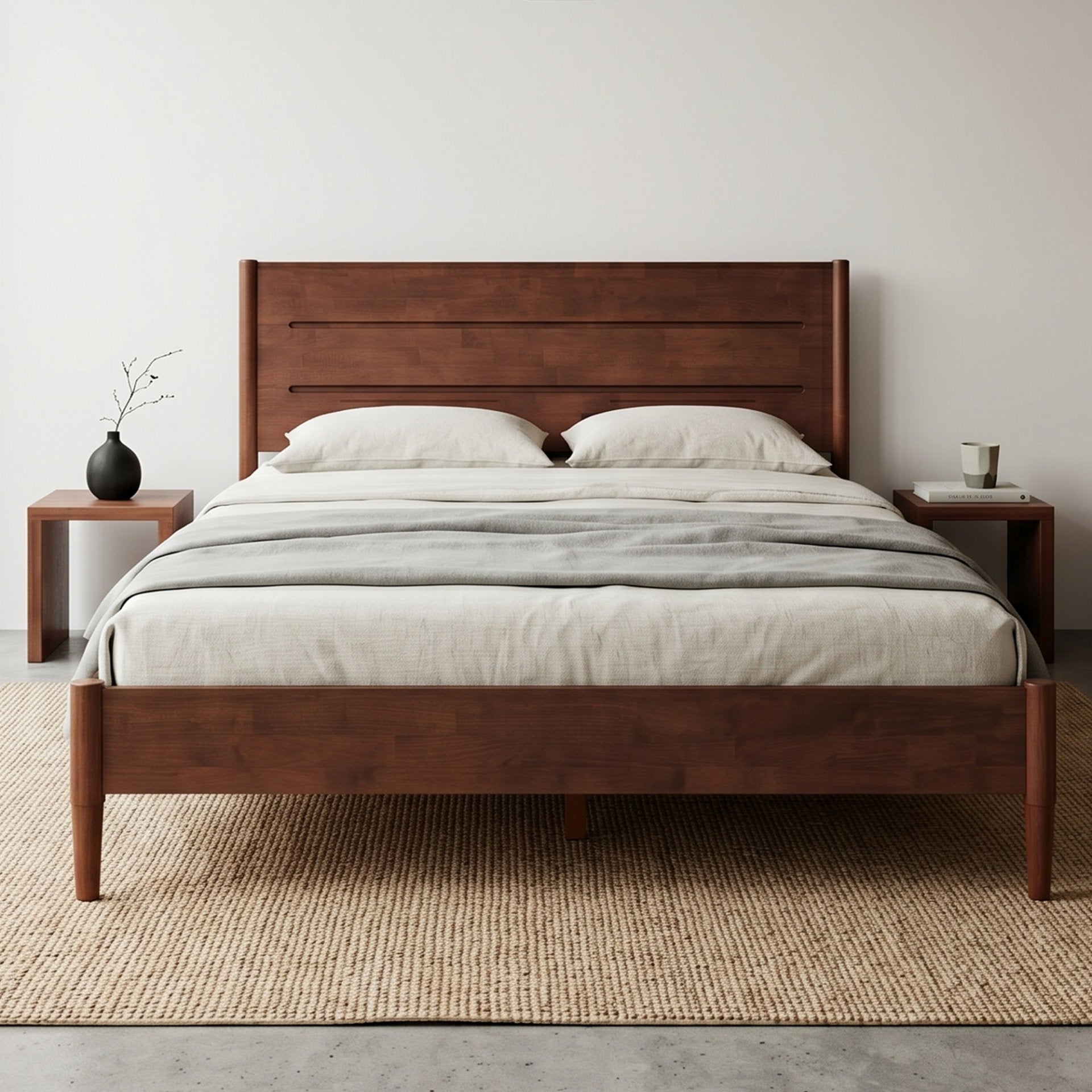 Apollo Mid-Century Modern Bed Frame with Headboard & Drop-N-Lock Joints (Mahogany Finishes)