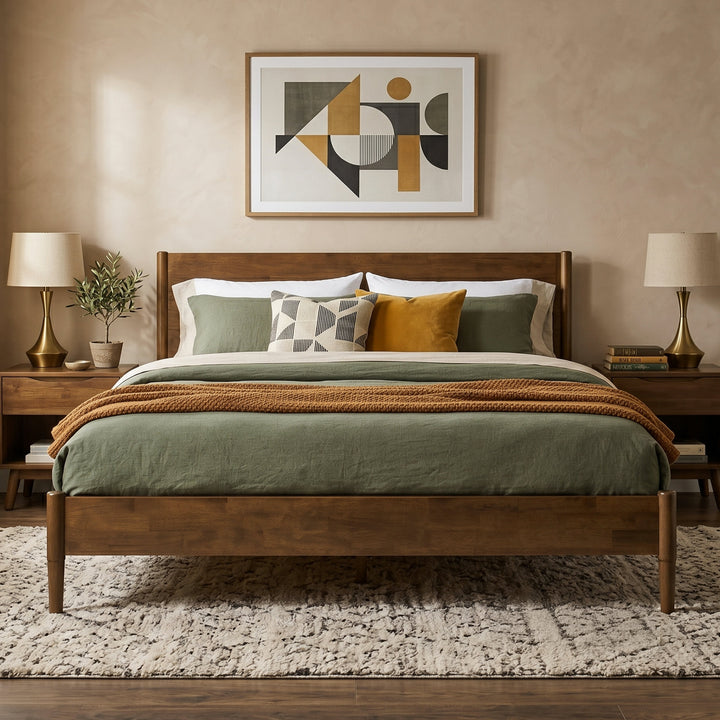Apollo Mid-Century Modern Bed Frame with Headboard & Drop-N-Lock Joints (Multiple Finishes)