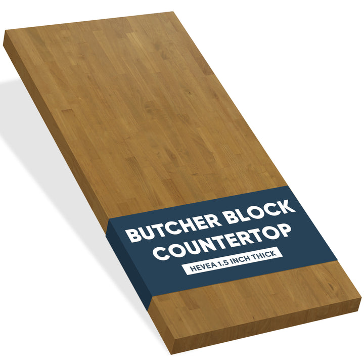 1.5 In. Thick Pre-finished Hevea Butcher Block Countertop (UV Light Brown)