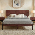 Nesto Mid-Century Modern Bed Frame with Fluted Geometric Headboard (Mahogany Finish)