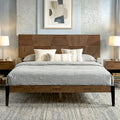 Nesto Mid-Century Modern Bed Frame with Fluted Geometric Headboard (Walnut Finish)