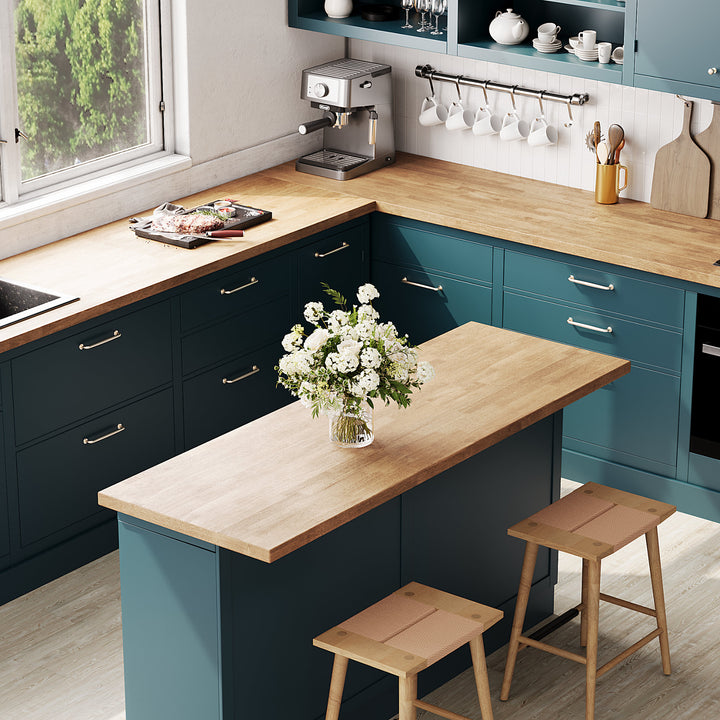 1.5 in. Thick Pre-finished Rubber Wood (Hevea) Butcher Block Counter Top (UV Natural)