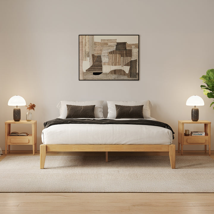 Thor Japanese Style 3-Piece Bedroom Set, 1 Bed Frame & 2 Nightstands (Multiple Finishes)