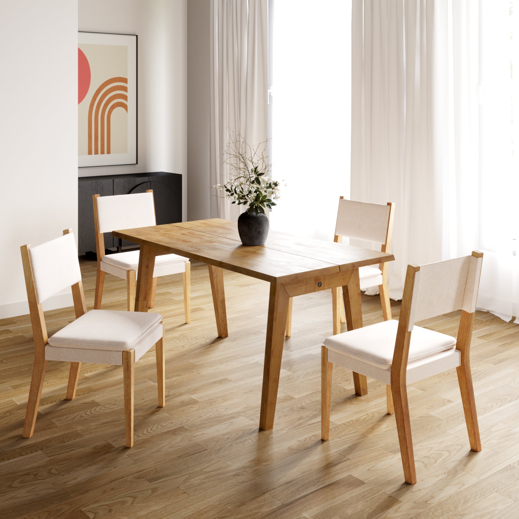 Set of Extension Dining Table with 4 Jayden Dining Chair