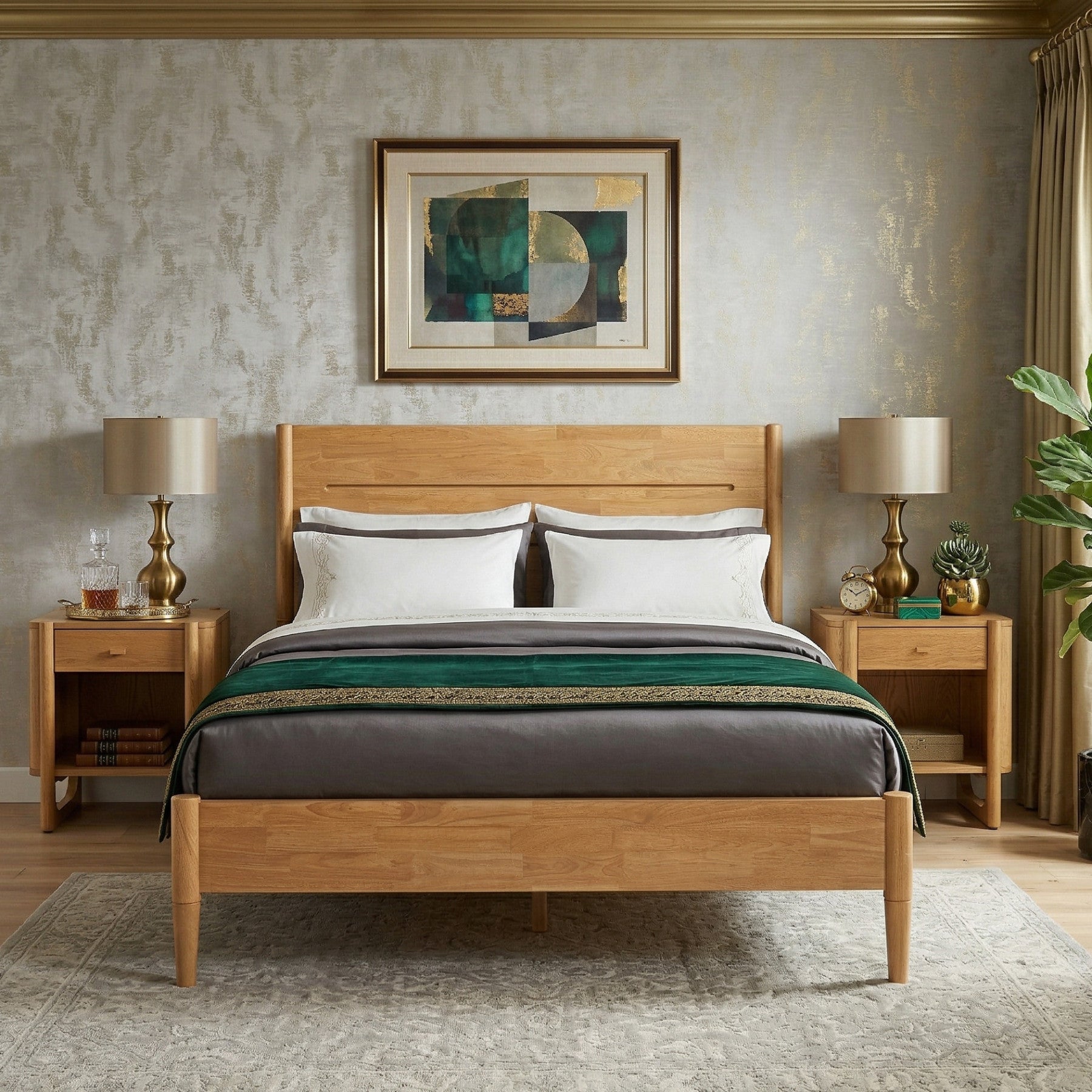 Apollo MCM Bed Frame & Headboard (Light Oak Finish) – allforwood