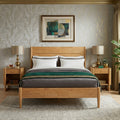 Apollo Mid-Century Modern Bed Frame with Headboard & Drop-N-Lock Joints (Light Oak Finish)