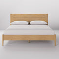 Apollo Mid-Century Modern Bed Frame with Headboard, Solid Wood, Light Oak Finish