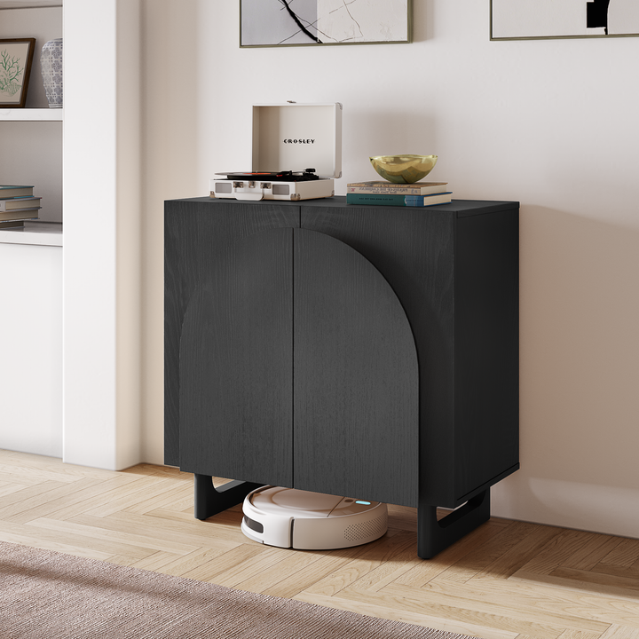 MCM Arched Door Wooden Storage Cabinet with 2 Shelves, Single Package (Multiple Finishes)