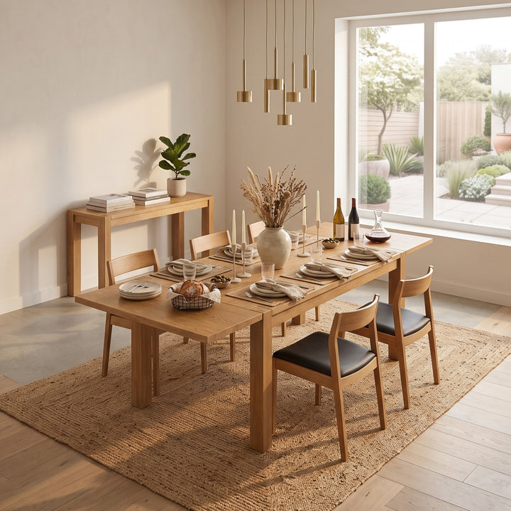 Solid Hardwood Extendable Dining Table, Parsons-Style Leg (Light Brown Finish)