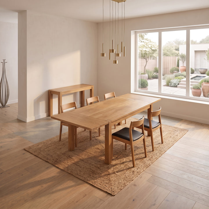 Solid Hardwood Extendable Dining Table, Parsons-Style Leg (Light Brown Finish)