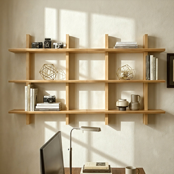 Shouji Solid Wood Floating Wall Shelves, Set of 2 (Light Oak Finish)