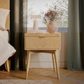 Loki Mid-Century Modern Nightstand with Chevron-Patterned Drawer (Light Oak Finish)