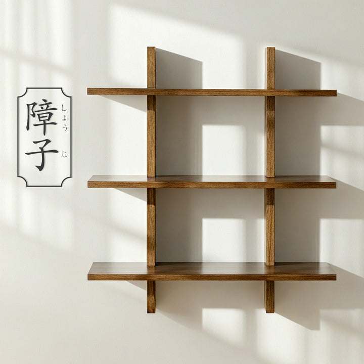 Shouji Solid Wood Floating Wall Shelf, Reversible & Modular Compatible (Multiple Finishes)