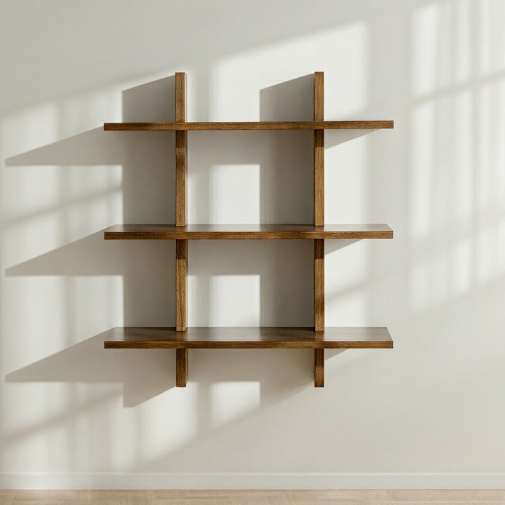 Shouji Solid Wood Floating Wall Shelves, Set of 2 (Walnut Finish)