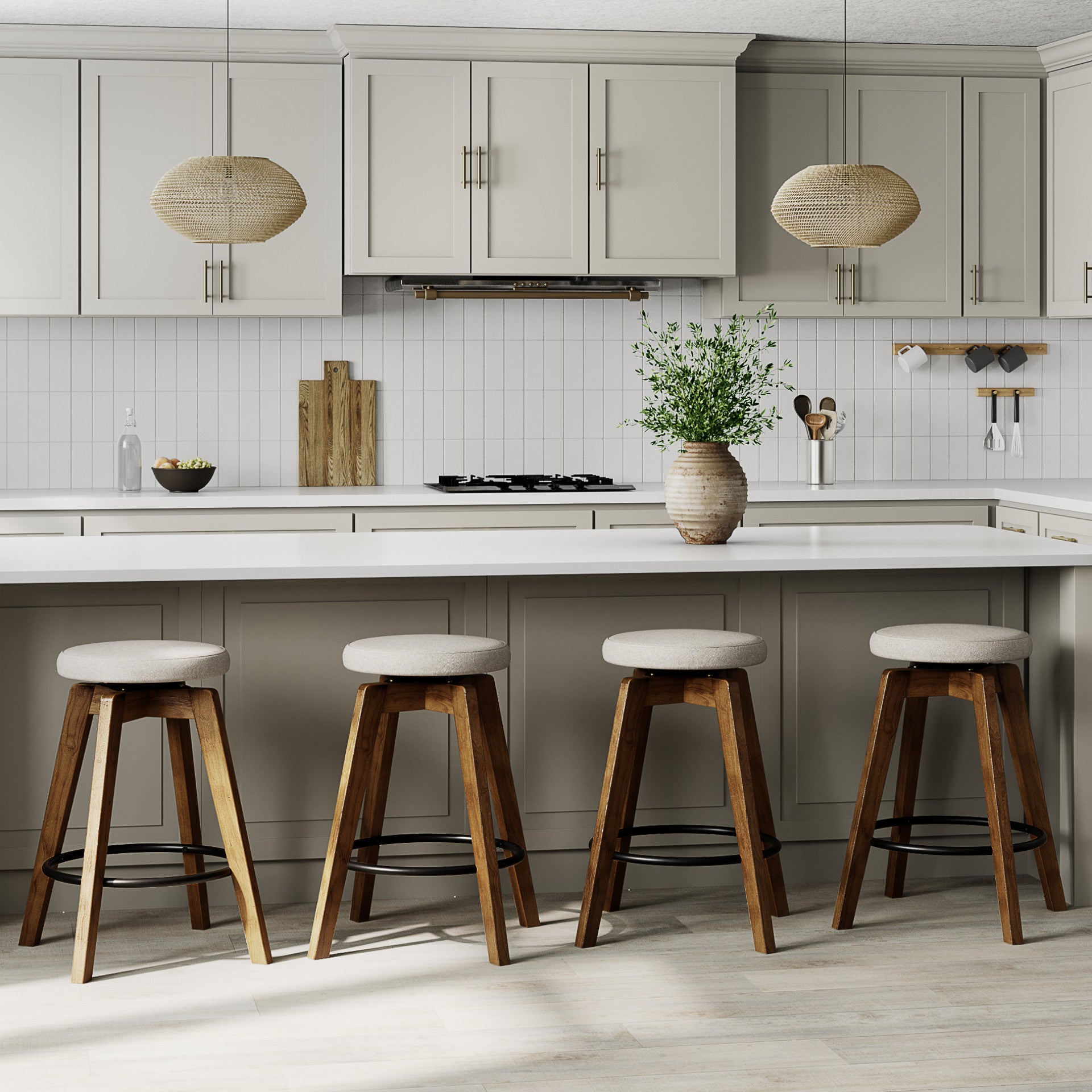 Backless Swivel Counter Stool with Solid Wood Base (Walnut Finish)