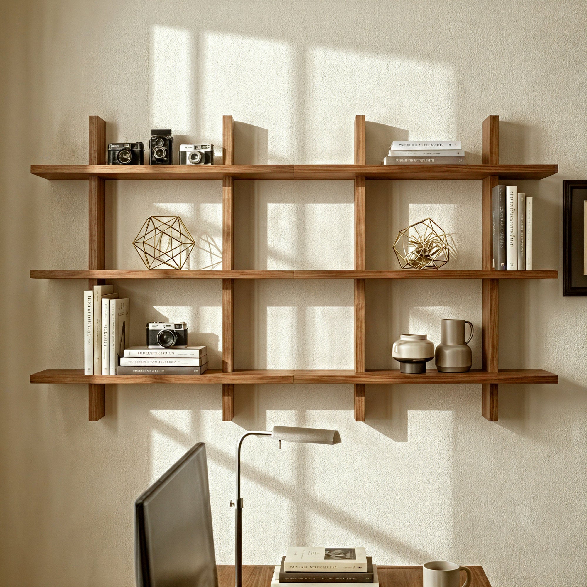 Shouji Solid Wood Floating Wall Shelves, Set of 2 (Walnut Finish)