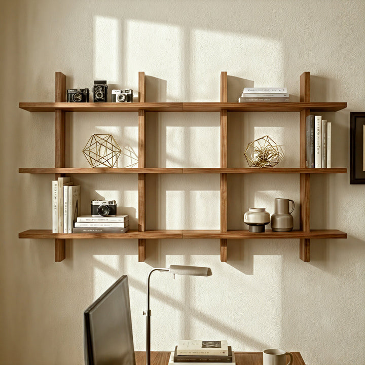 Shouji Solid Wood Floating Wall Shelves, Set of 2 (Walnut Finish)