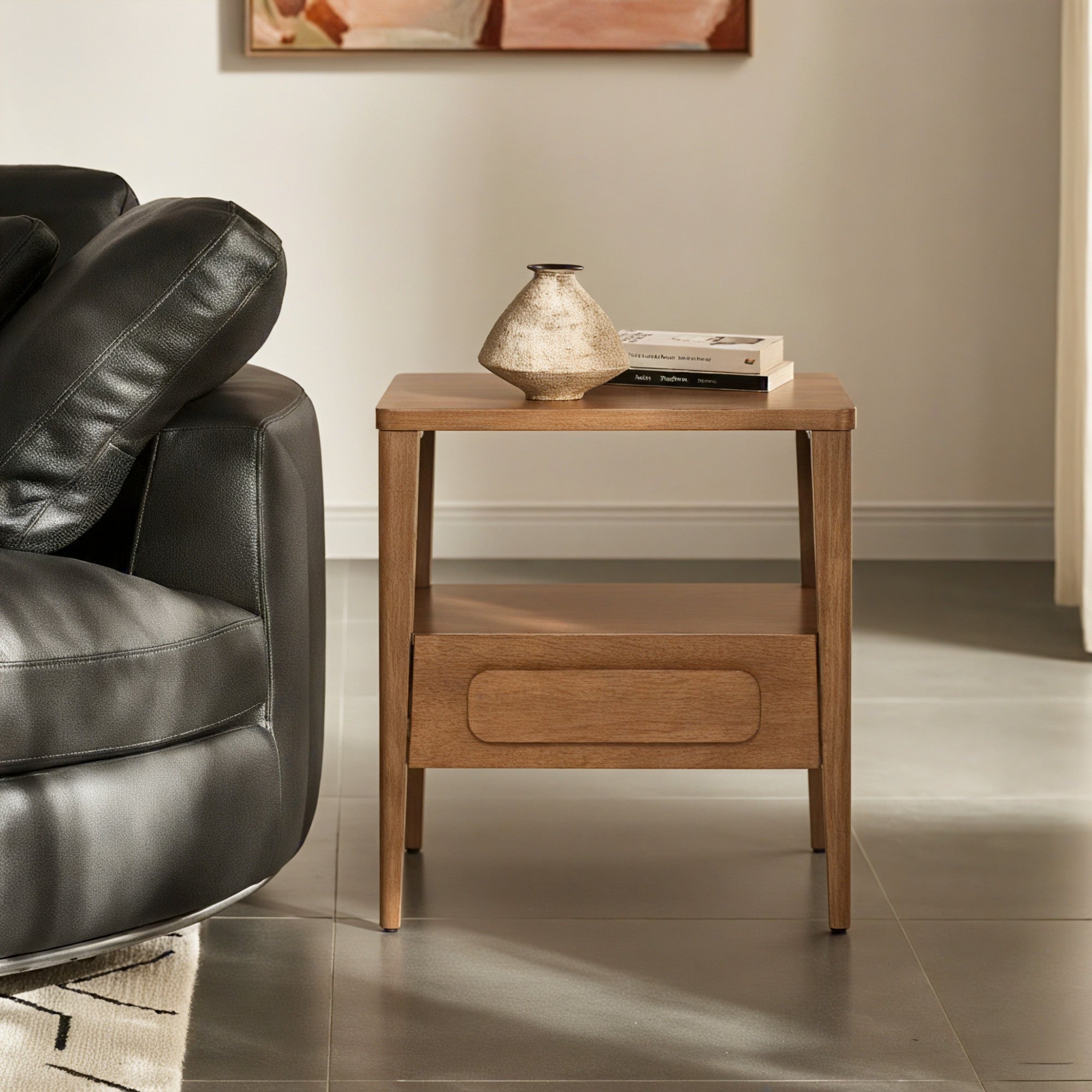 Thor Minimalist Wooden Nightstand (Walnut Finish) – allforwood